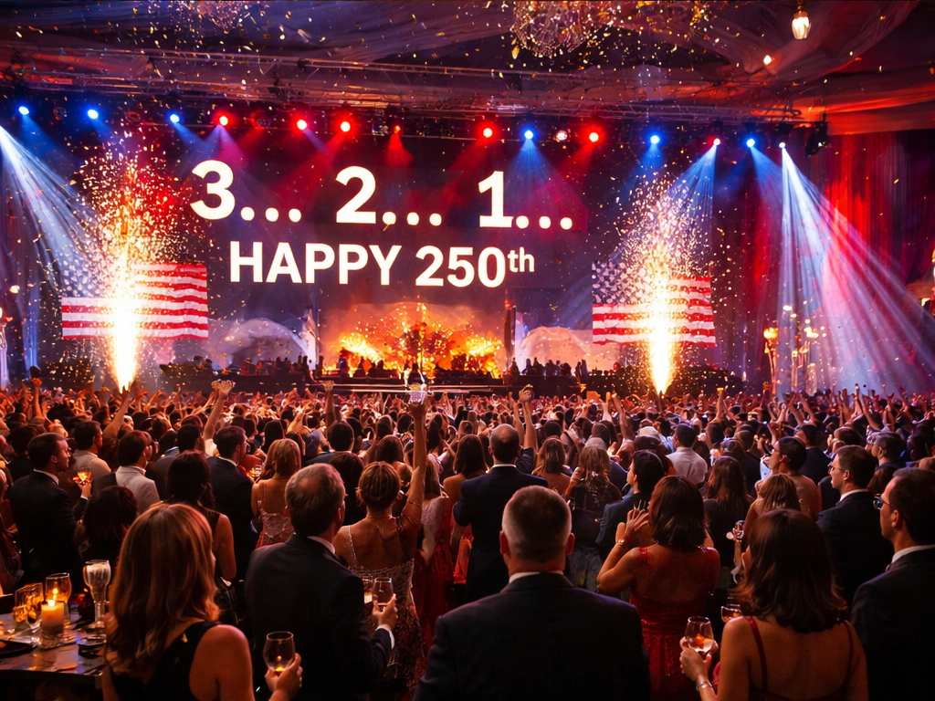 Guests raising champagne glasses during the midnight countdown