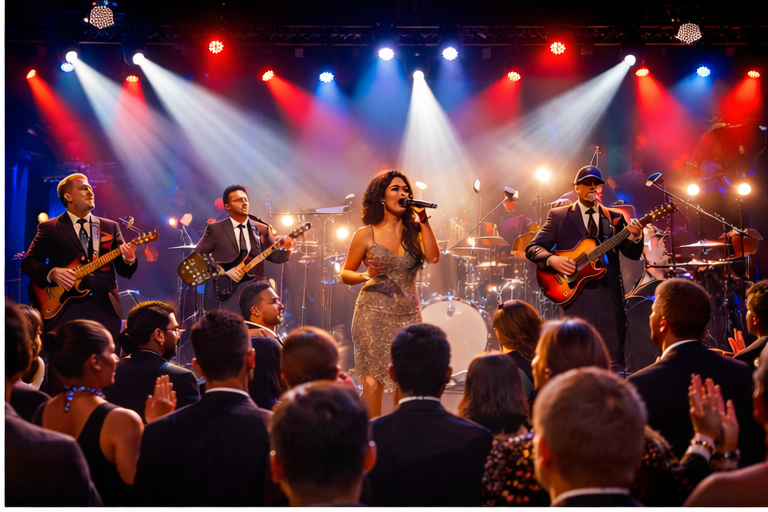 Live band performing for an energized crowd